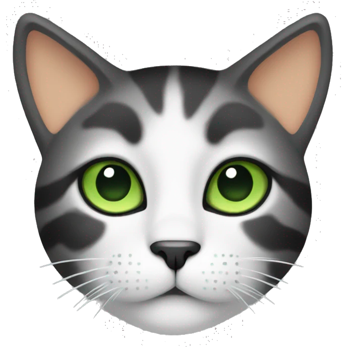 Cat with tree color White black and orange with Green eyes emoji