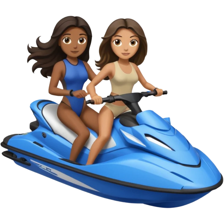 Dark tan male dark hair & light tan female long dark hair on a blue jet ski no sunglasses emoji