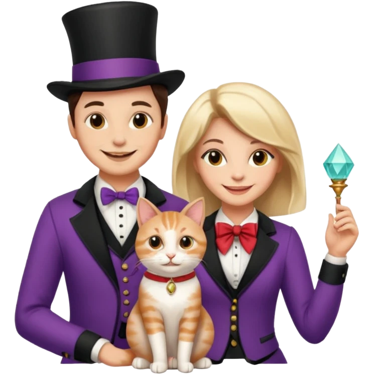 magician couple and their pet cat emoji