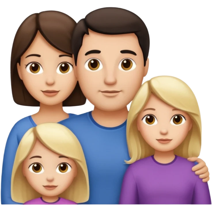 Familia de 4 personas : Hombre gordito pelo oscuro, Mujer pelo cafe, hija 1 pelo mono , hija 2 pelo oscuro. emoji