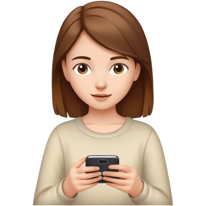 White young girl with brown hair playing on her phone emoji