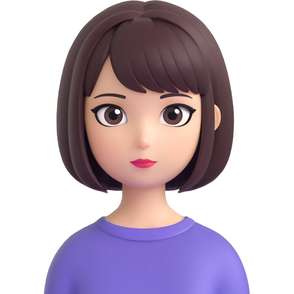 Make the alt-girl look like Samsung Sam, with a cute expression, bob haircut, drawn eyeliner, only the head and hair, no neck, keep background transparent in 3D emoji style. emoji