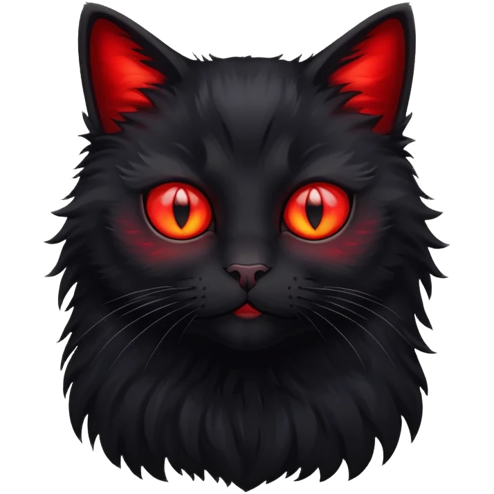 fluffy black cat with red glowing eyes emoji