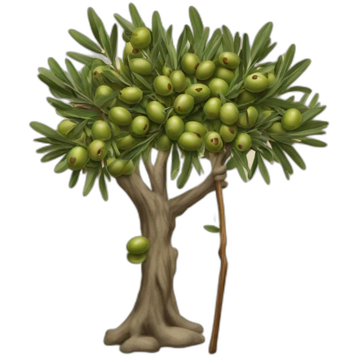 olive tree and people on vintage sweatwear with a stick emoji