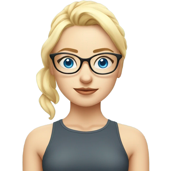a blue-eyed blonde in glasses and a sertum in her nose does yoga in emoji