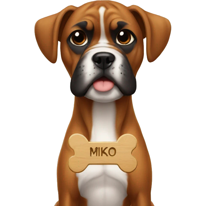 boxer dog with a name plaque that says MIKO emoji