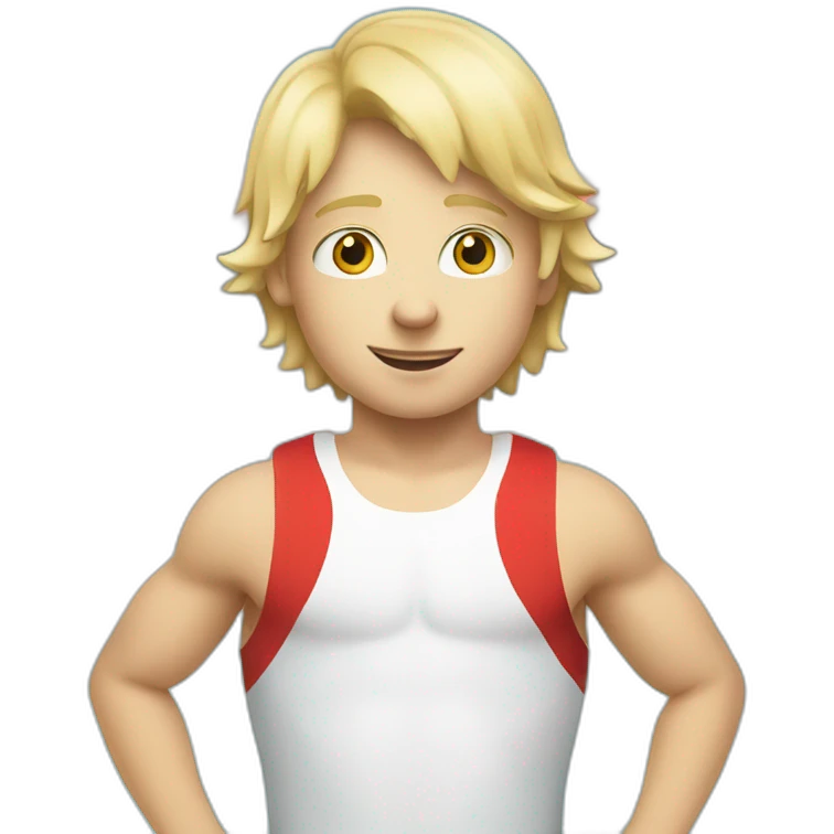 blonde boy in red and white tank top at swimming pool emoji