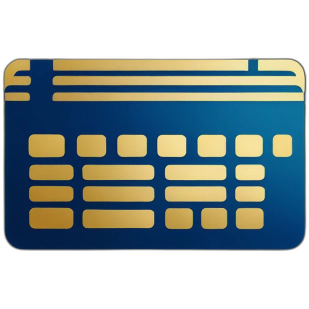 Bank Card flat style emoji, main color is a gold gradient, payment system is a blue rounded rectangle emoji