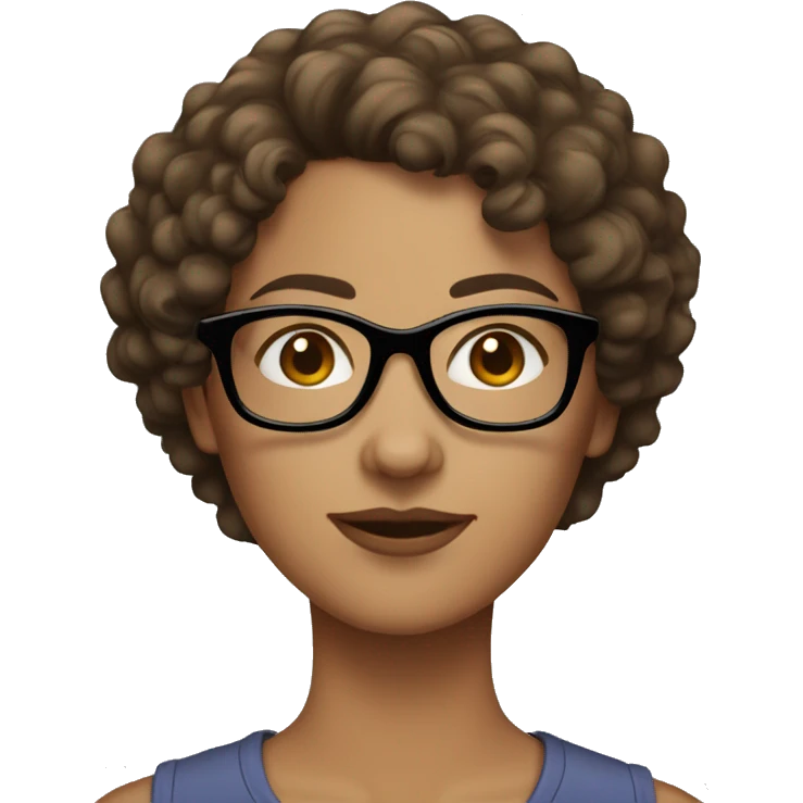 A women with brown short curly hair, light skinned, full cheeks and black glasses emoji