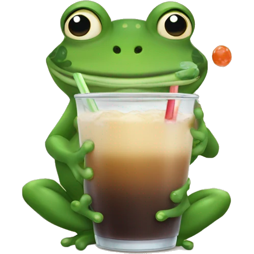 Frog with folwerband drinking boba tea emoji