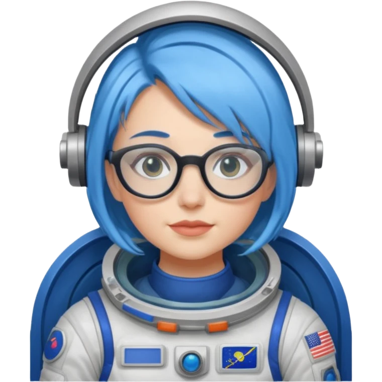 Female astronaut with blue hair, wear glasses, non helmet emoji