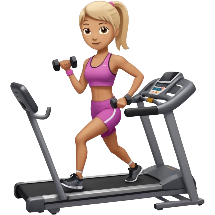 A treadmill set behind Two heavy dumbbells side by side on the floor  emoji