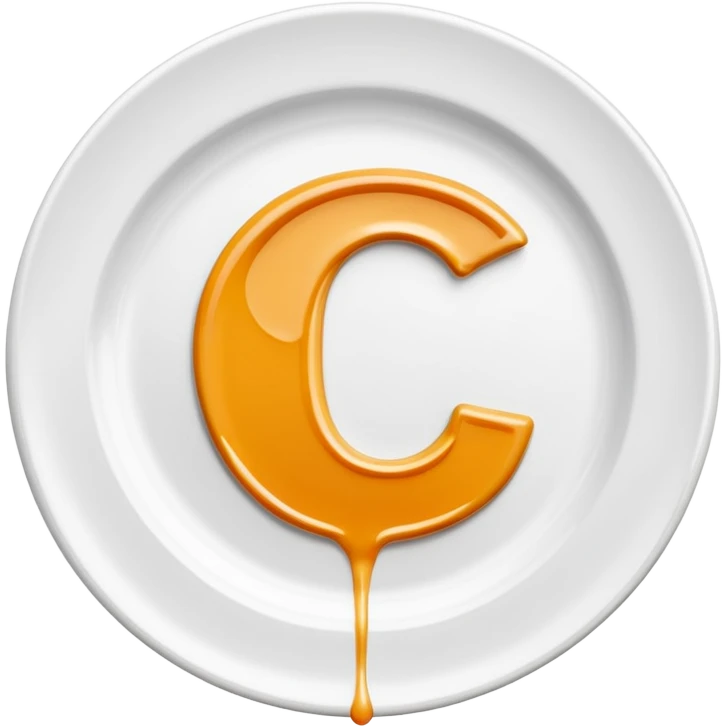 Minimal icon of a white plate with a thin sauce drizzle forming a clearly readable letter ‘C’, precise and unmistakable, in color #FF3D00. emoji