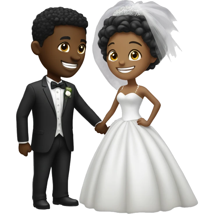Black bride and black groom looking at each other and smiling emoji