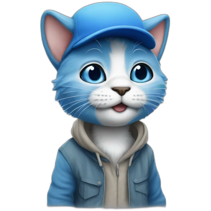 A realistic smurf that is mixed with a  blue cat with a white cap emoji
