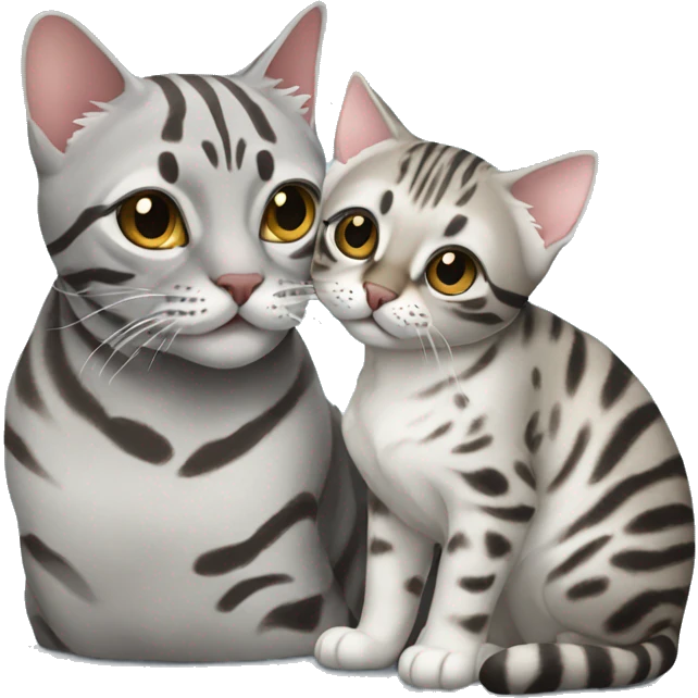 a silver Bengal cat kiss a Bengal cat emoji