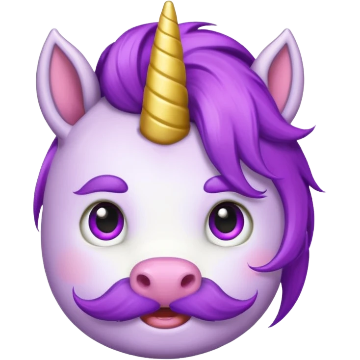 unicorn face with big thick mustache cute and purple haired mohawk emoji