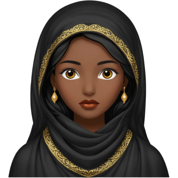 Apariencia: Mujer joven, morena, de gran belleza y porte misterioso.
-Rostro: Ojos grandes y negros, mirada intensa y fija; labios marcados.
-Cabello: Negro, largo y brillante, suele ir cubierto parcialmente por un velo o pañuelo oriental. emoji