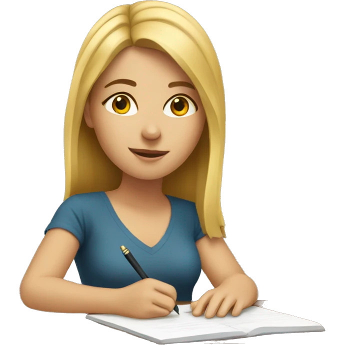 white female student writing emoji