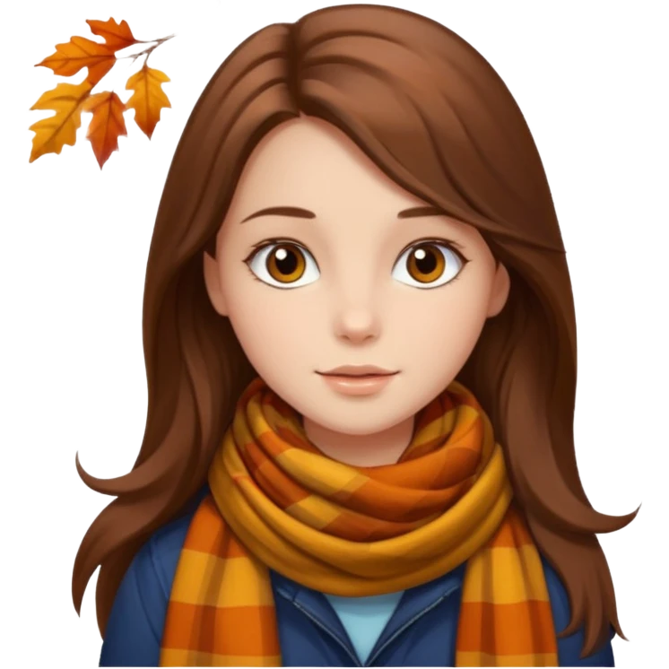 دختر مو بلند قهوهای صورت زیبا با وایب پاییز emoji