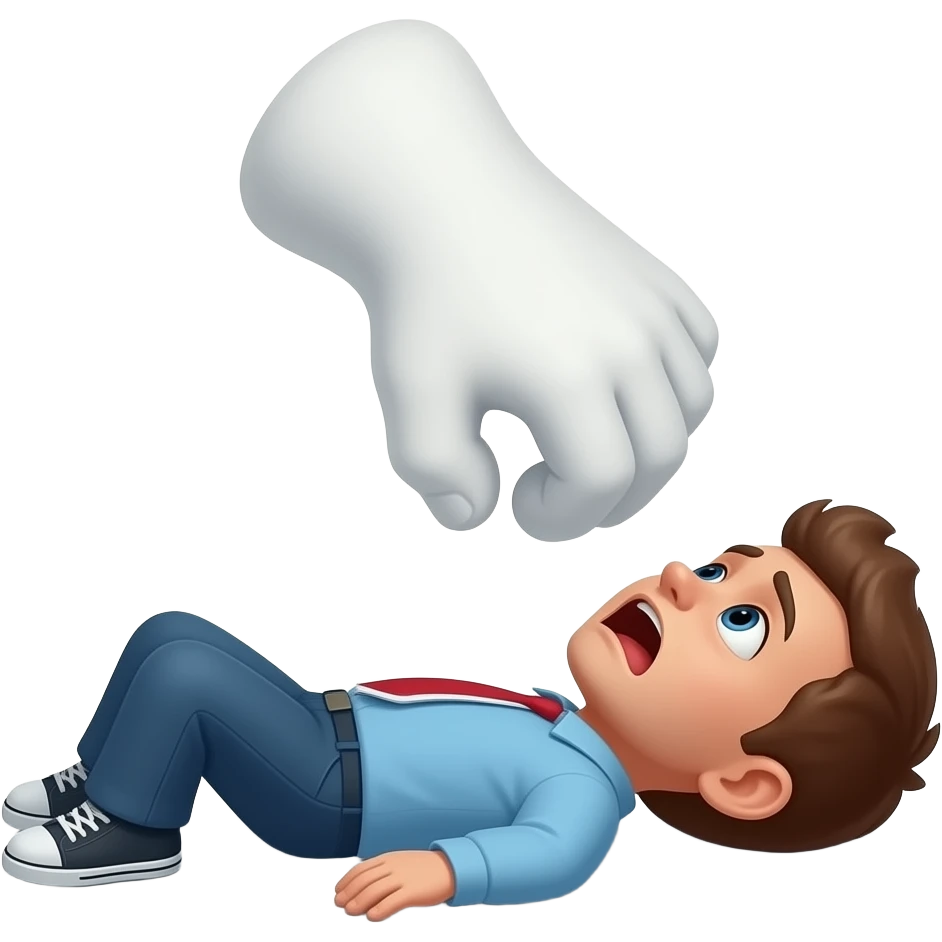 a white foot paw hovering above a tiny person who is laying back in fear emoji