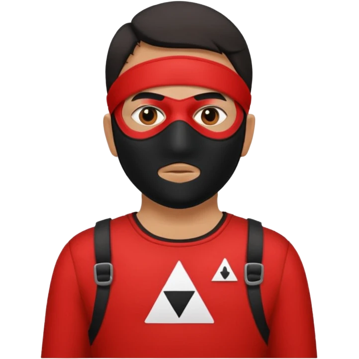Illustrate a guard in red jumpsuit with black mask featuring a white triangle symbol. emoji