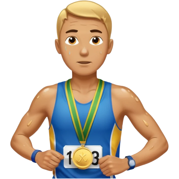 businessman picking running a marathon with gold medal emoji