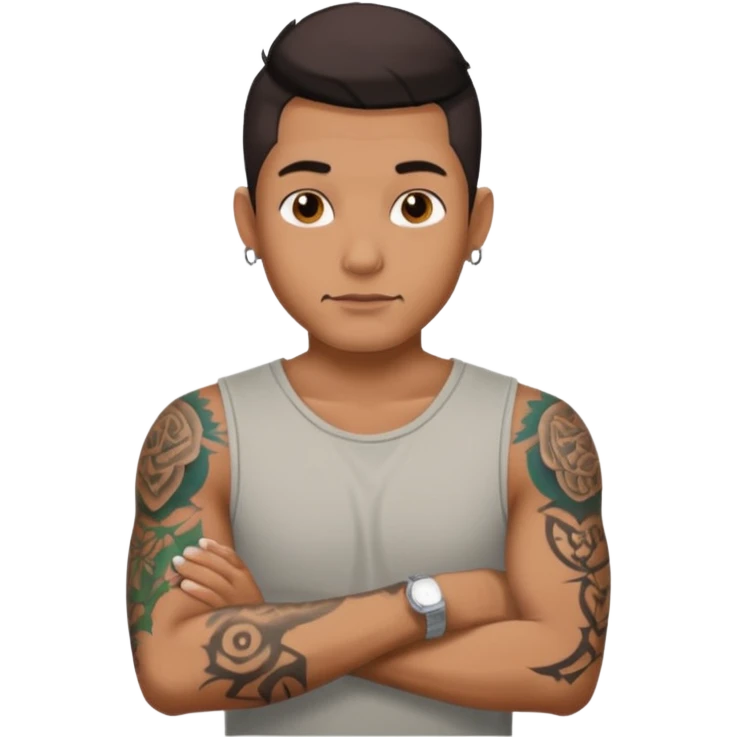 hombre con tatuaj en los brazos con ropa sin piercings emoji