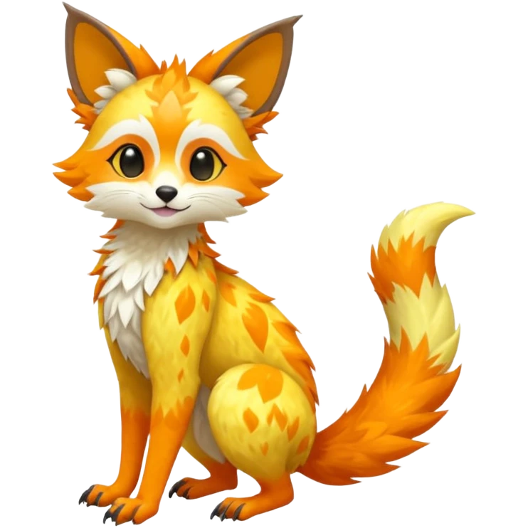 Colorful tropical exotic shiny beautiful fantasy-Trico-Cacomistle-oncilla-animal-Fakémon-hybrid-fursona (full body) emoji