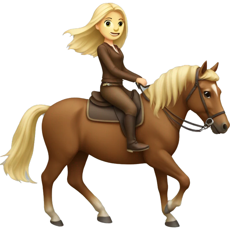 Blonde girl riding brown horse emoji