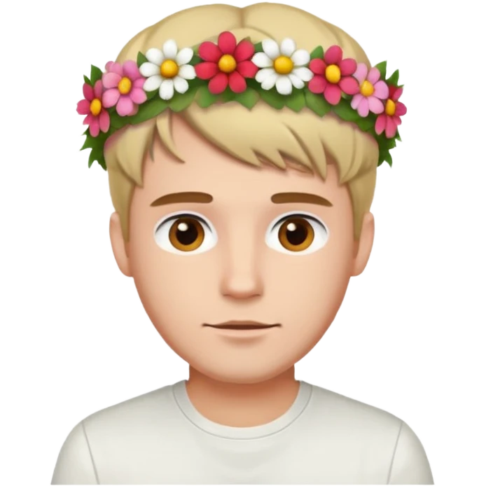 Man with flower crown and white shirt, half body emoji