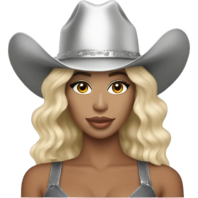 beyonce with bleach blonde hair and a silver cowboy hat  emoji
