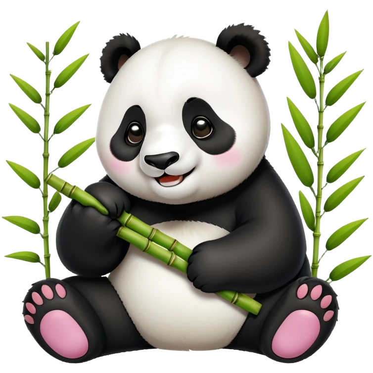 Chengdu Giant Panda Research Base with cute panda, simplified emoji style with bold outlines and bright colors, cartoon style panda with bamboo emoji