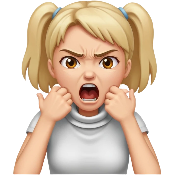 Girl really angry with her hands on her throat screaming emoji
