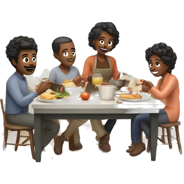6 pale family members preparing breakfast at cozy kitchen  emoji