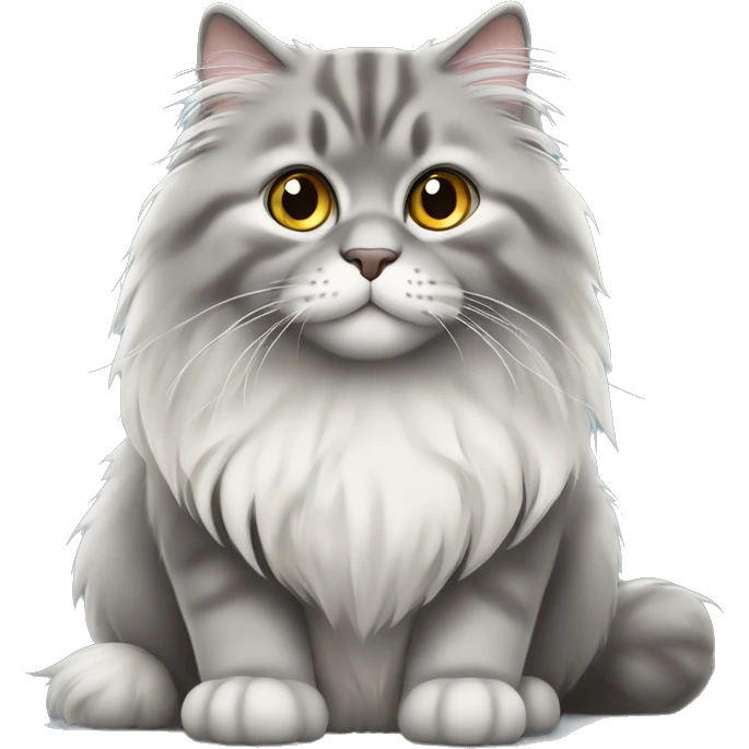 Grey Siberian fluffy cat sitting  emoji