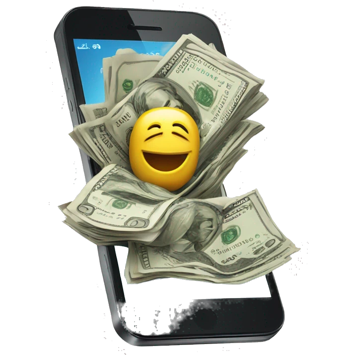 phone with money bursting out of the screen emoji