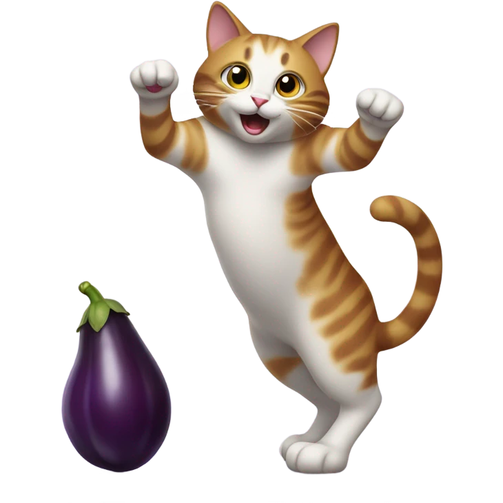 Cat dancing with an eggplant emoji