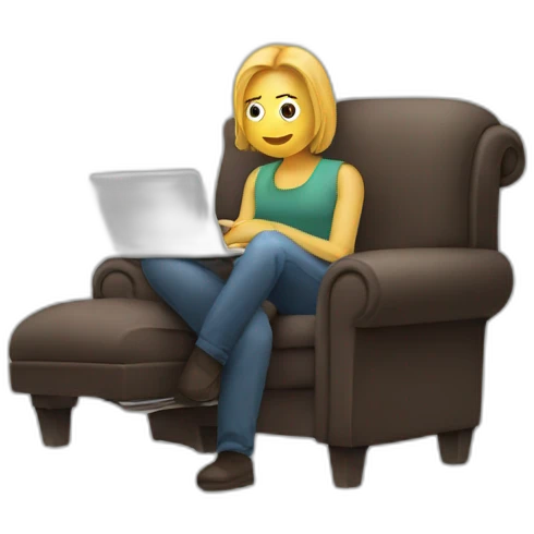 person scrolling thorught mobile and sitting in sofa emoji