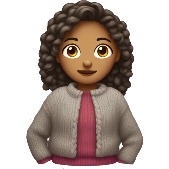 Girl wearing giant sweater emoji