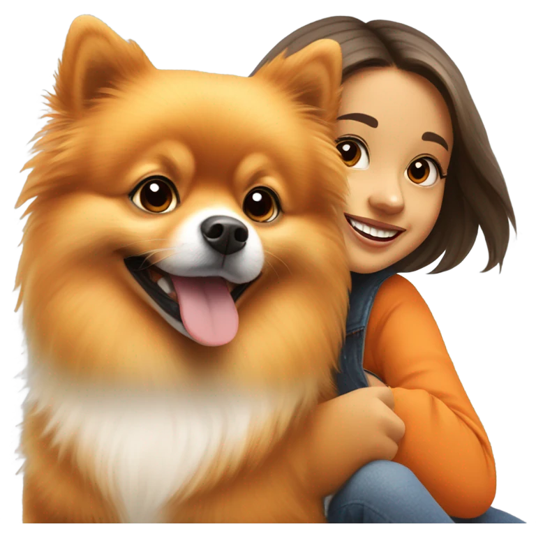 orange Pomeranian dog with girl  emoji