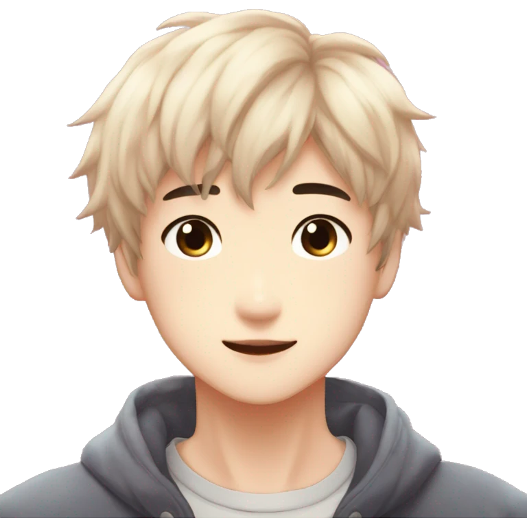 Gorgeous bright sparkly romantic Asian anime gentle man with blushing face aesthetic trending style outside emoji