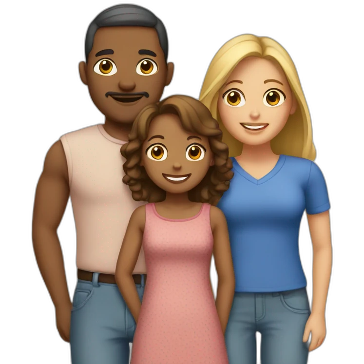 a family consisting of an interracial couple with 2 kids emoji