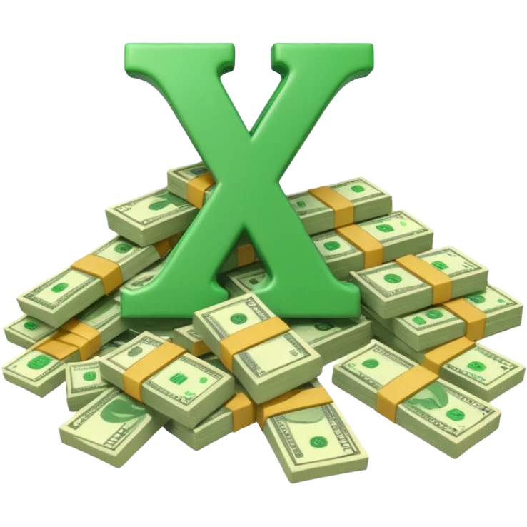 start with a 3d number 10 and letter x, "10x" and to its right, a cash pile, make bills rectangular, looking like a multiplier of the wad of cash emoji