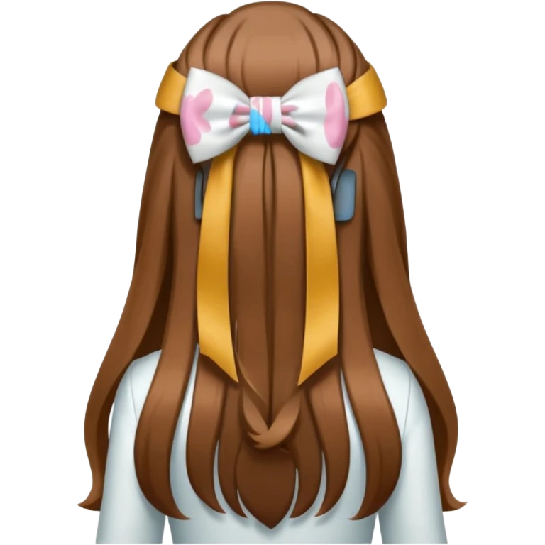 Brown long hairs with white bow from the back emoji