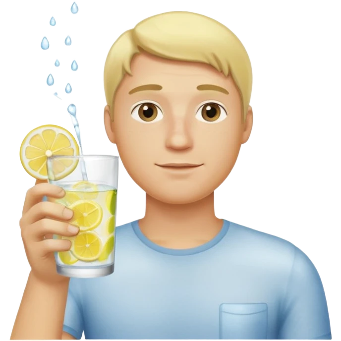 blonde man holding a glass of lemon water emoji