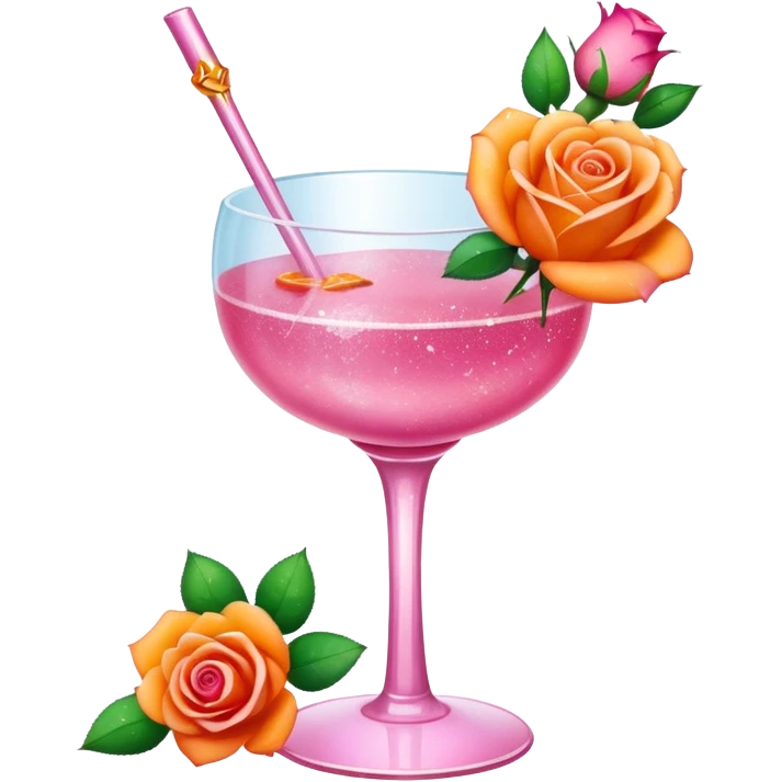 Glittery rose mocktail with orange pink roses emoji