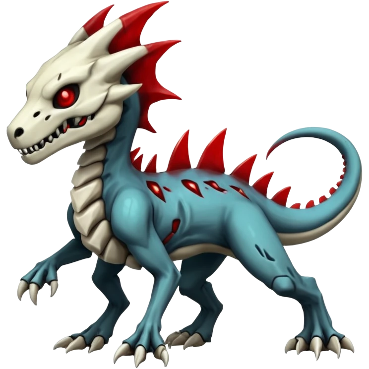 Shiny White Evil Glowing Eldritch Skeletal Creepy Edgy Badass Cool Marowak-Salandit-Duskull-Darkdramon-fusion with bloody red markings emoji