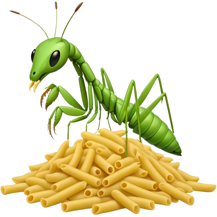 A mantis giving birth to a pile of macaroni emoji