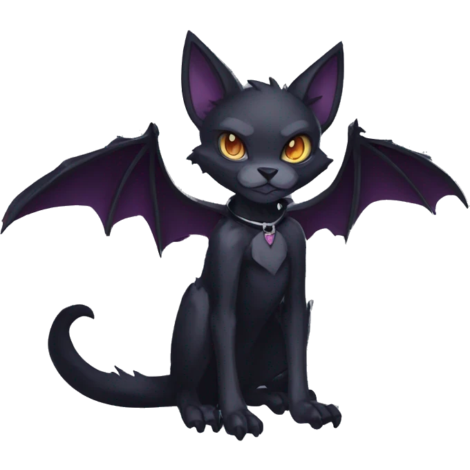  cool edgy anthro dark-shadow-themed animal vampiric bat-cat-hybrid Fakemon  with a collar full body emoji